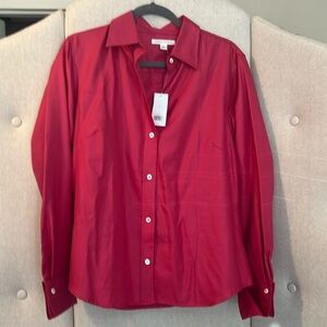 BANANA Republic Button Up Shirt Womens Large Pink woven Cotton French Cuffs NEW